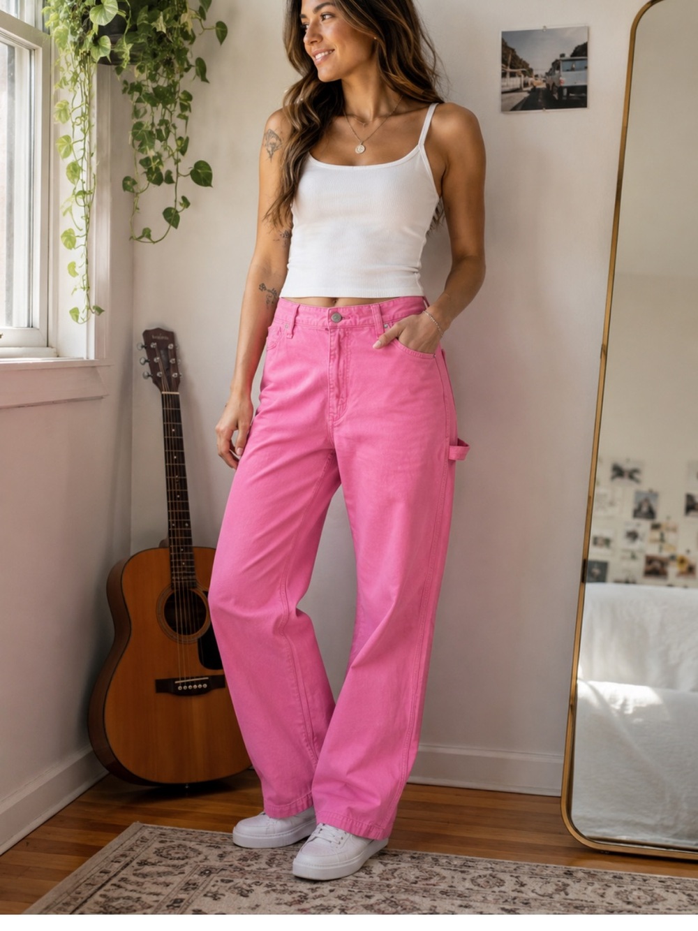 RAG & BONE Sid Straight Leg Carpenter Jeans Bright Pink Size 27